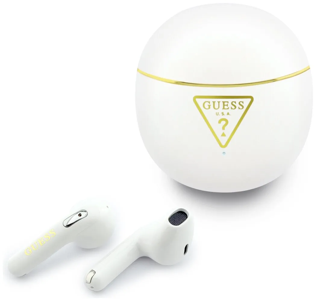 Słuchawki bezprzewodowe Guess GUTWSA15HETH Gold Line Triangle Douszne Bluetooth 6.0 Biały