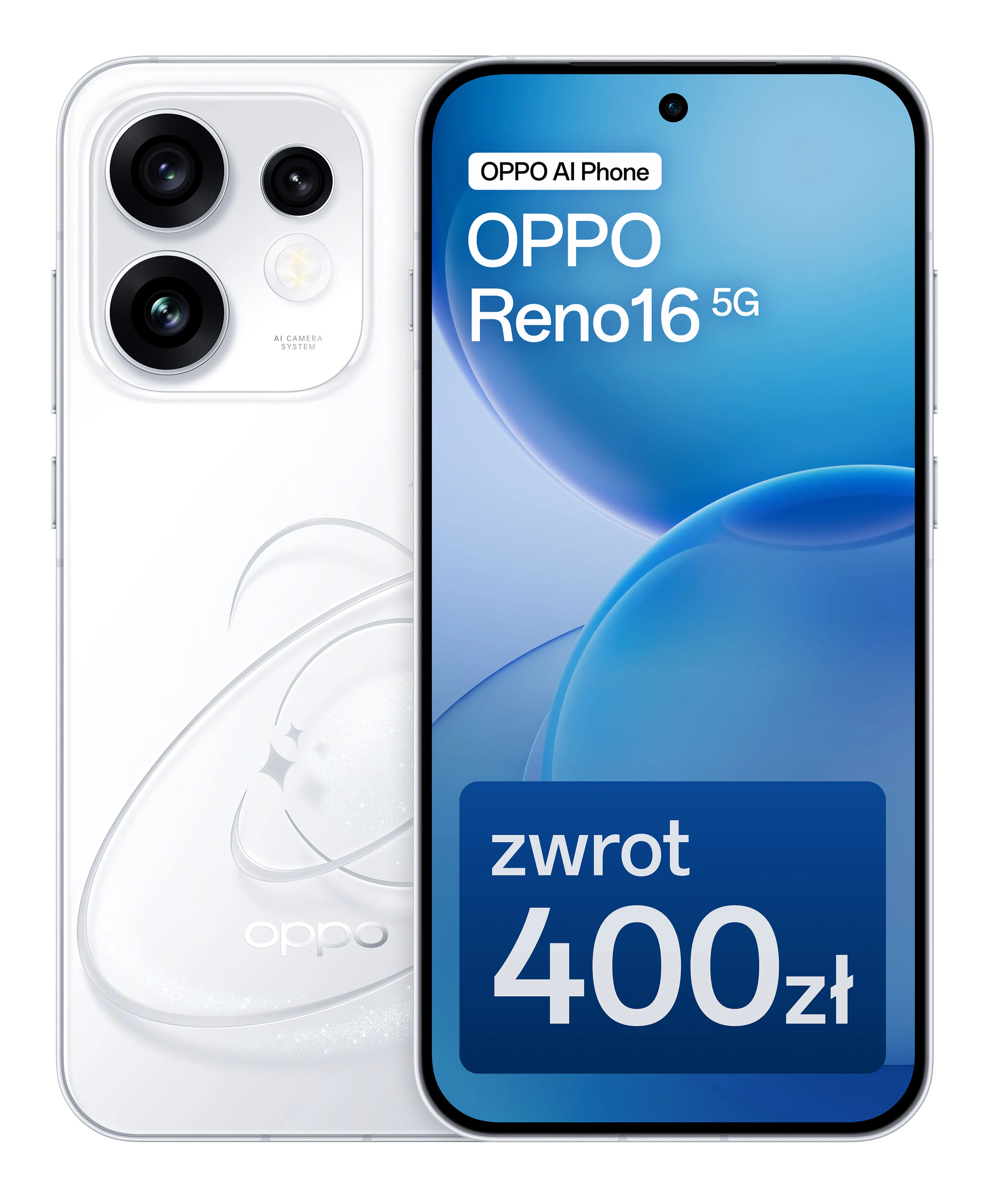 Smartfon OPPO Reno16 5G 8/512GB Funkcje AI 6,32" 120Hz 50Mpix Biały