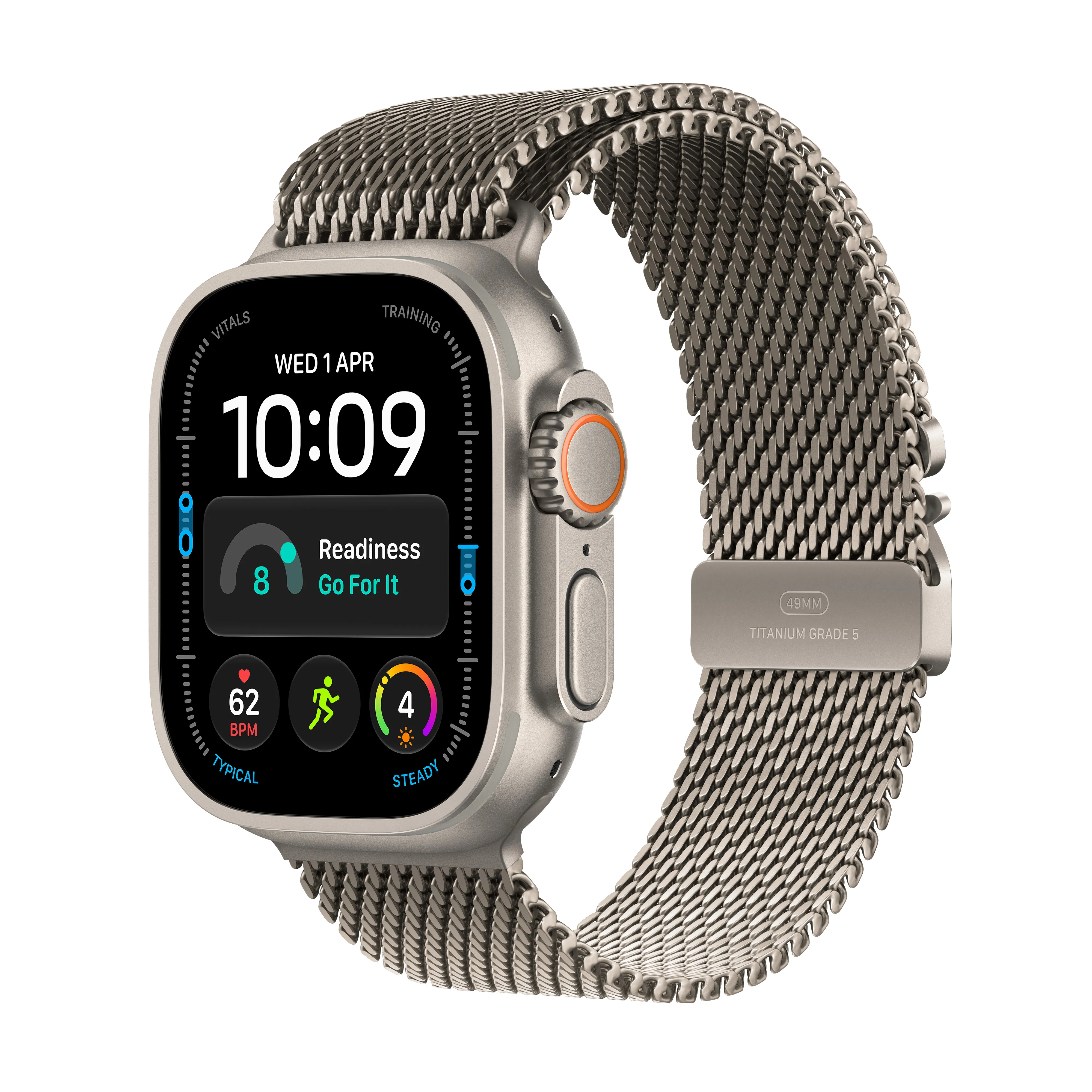 Apple Watch Ultra 4 GPS + Cellular koperta z tytanu Naturalna 49mm Bransoleta mediolańska z tytanu Naturalna Rozmiar M