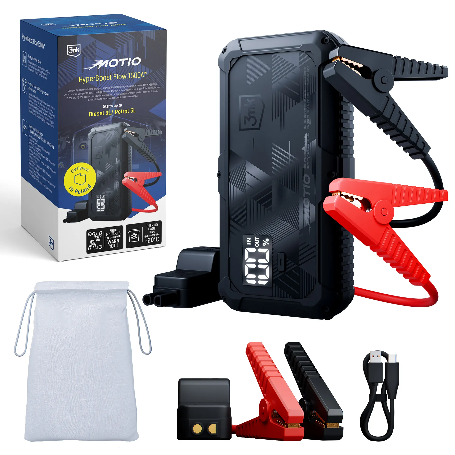 Powerbank 3mk Motio HyperBoost Flow 1500A Jump Starter 10000mAh Czarny