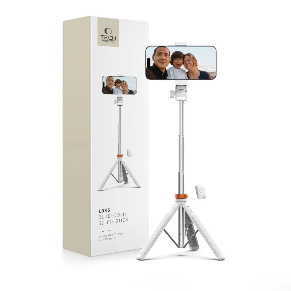 Selfie stick Tech-Protect L03S Tripod Bluetooth Rozkładany 148cm Biały