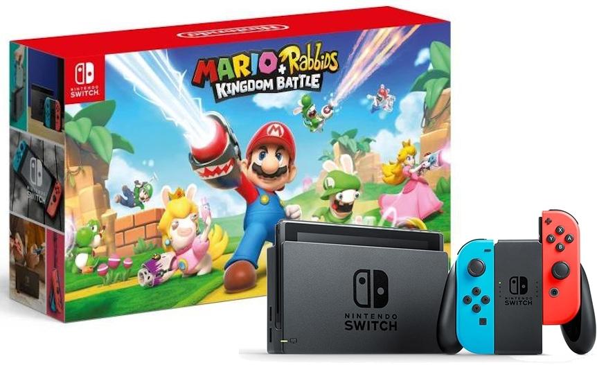 Konsola Nintendo Switch Joy-Con (czerwono-niebieski) + gra "Mario+Rabbids: Kingdom Battle"