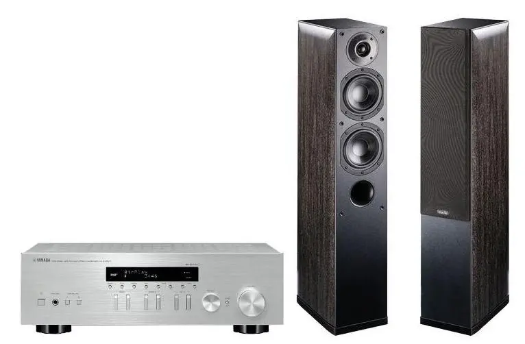 Zestaw stereo Yamaha MusicCast R-N303D Srebrny, Indiana Line Nota 550 X Czarny dąb