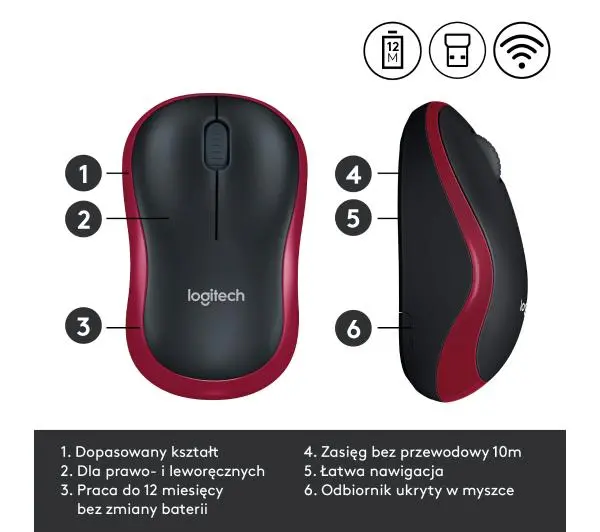 Logitech M185 Czarno-czerwony