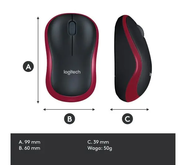 Logitech M185 Czarno-czerwony