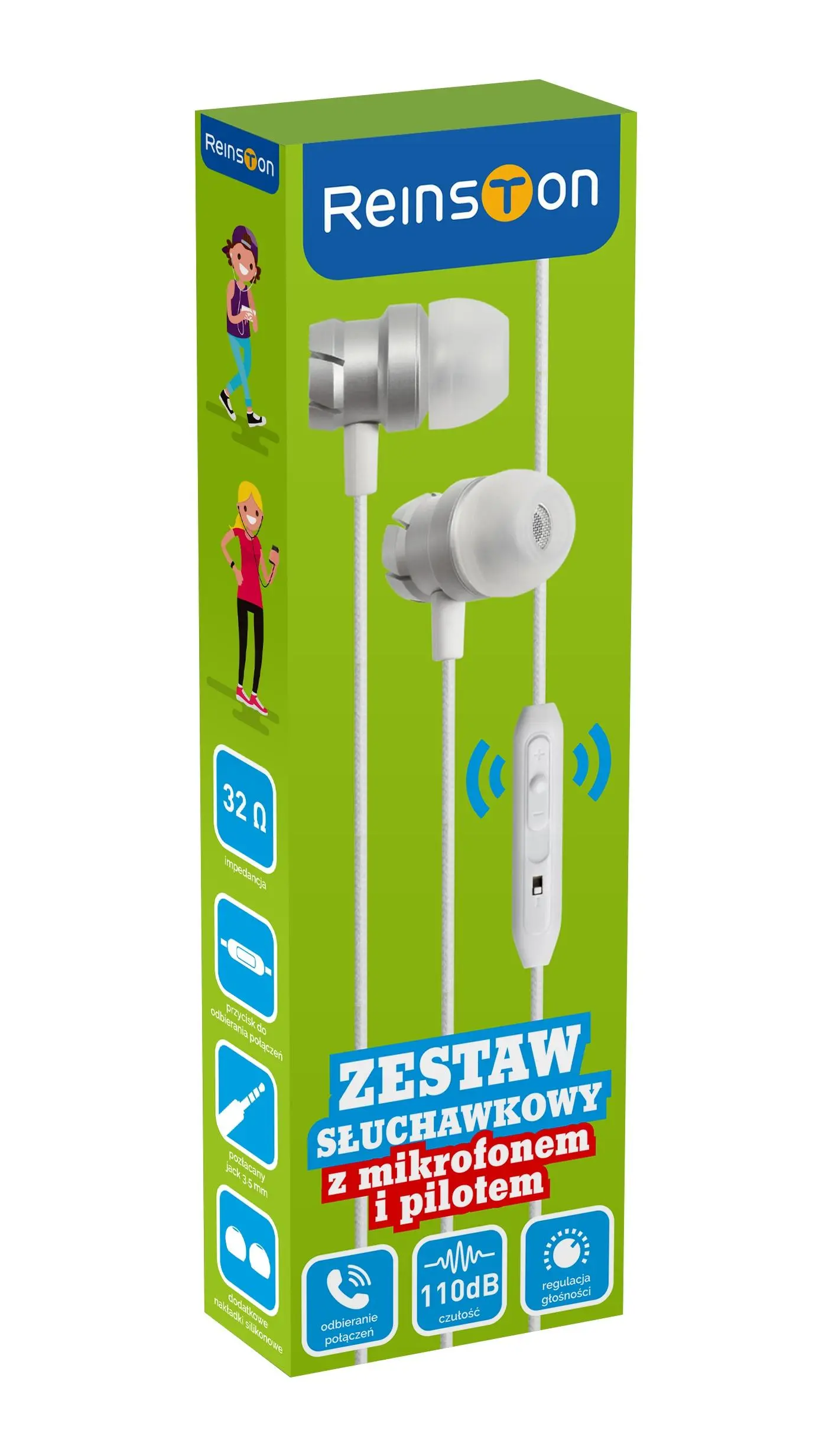 Słuchawki przewodowe Reinston EZS004 Dokanałowe Mikrofon Biały