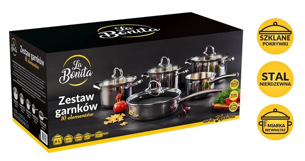 Zestaw garnków La Bonita Maxima LB9ZG001 10 elementów Indukcja Stal szlachetna