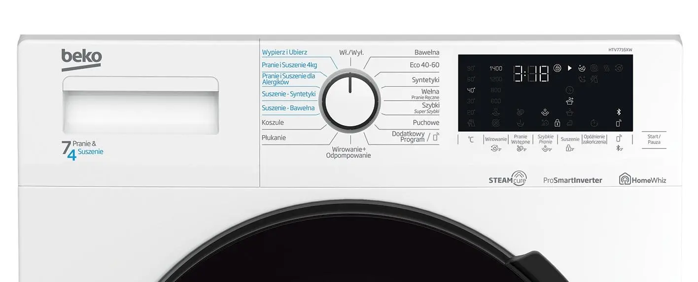 Beko HTV7716XW SteamCure Was-droogcombinatie 45cm 7kg/4kg