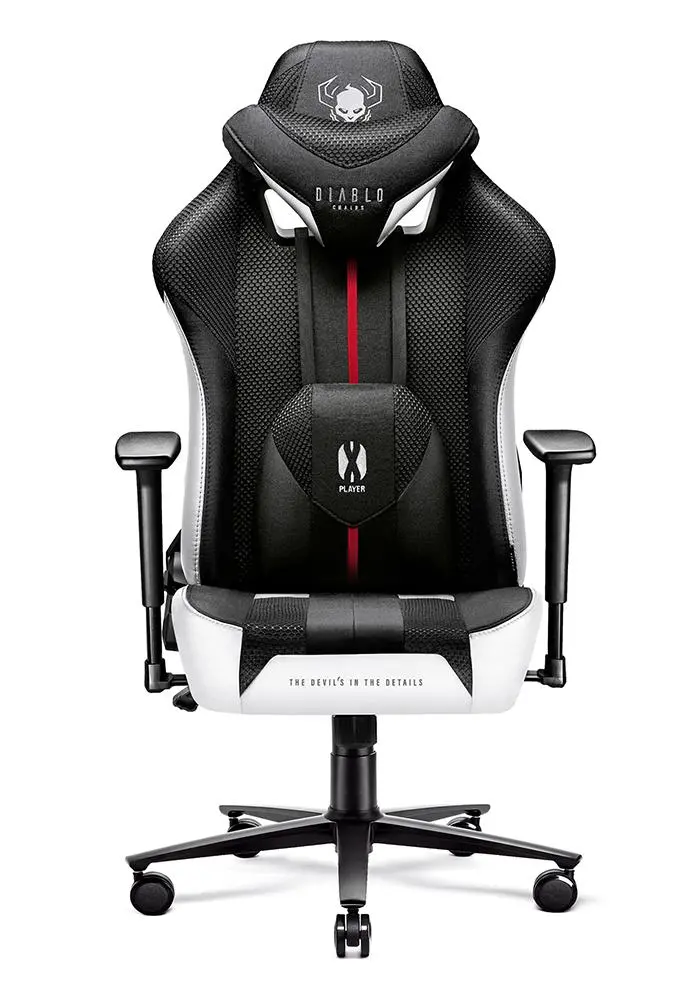 Fotel Diablo Chairs X-Player 2.0 King Size Gamingowy do 160kg Skóra ECO Tkanina Czarno-biały