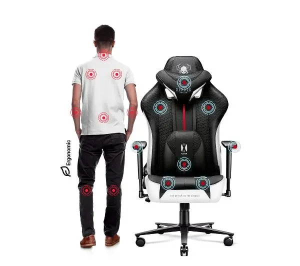 Diablo Chairs X-Player 2.0 King Size Gamingowy do 160kg Skóra ECO Tkanina Czarno-biały - Kup na Raty - RRSO 0%