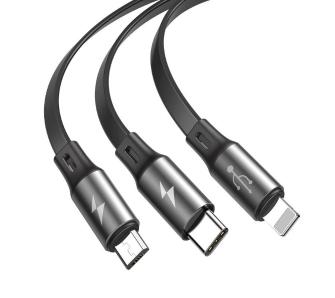 Kabel Baseus USB Fabric 3w1 USB-C Lightning Micro 3,5A 1,2m Szary