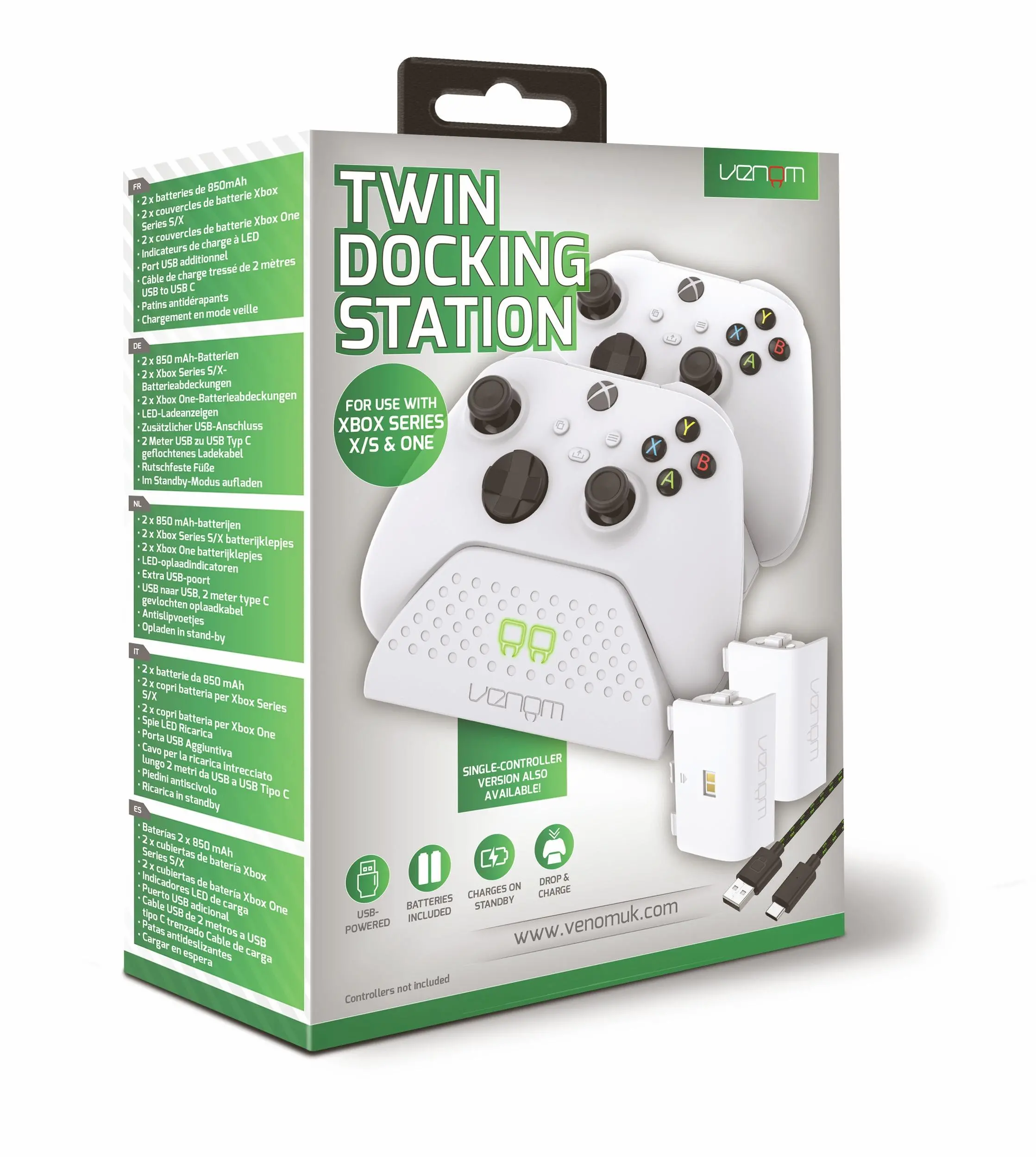 Ładowarka Venom VS2871 do padów Xbox Series / Xbox One + 2 akumulatory Biały