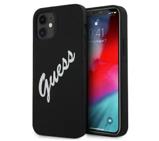 Guess Silicone Vintage Script GUHCP12SLSVSBW do iPhone 12 mini Czarno-biały