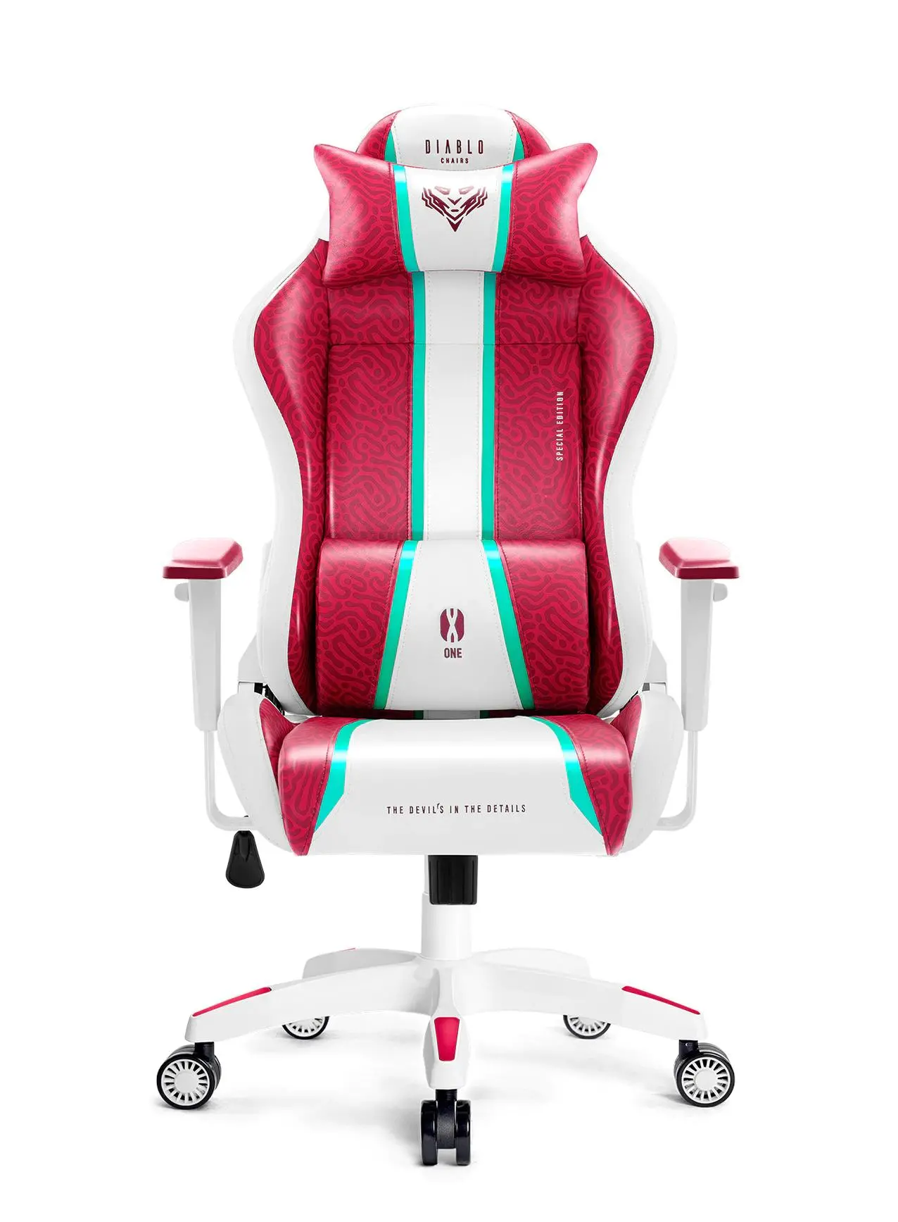 Fotel Diablo Chairs X-One 2.0 Normal Size Gamingowy do 136kg Skóra ECO Tkanina Biało-czerwony
