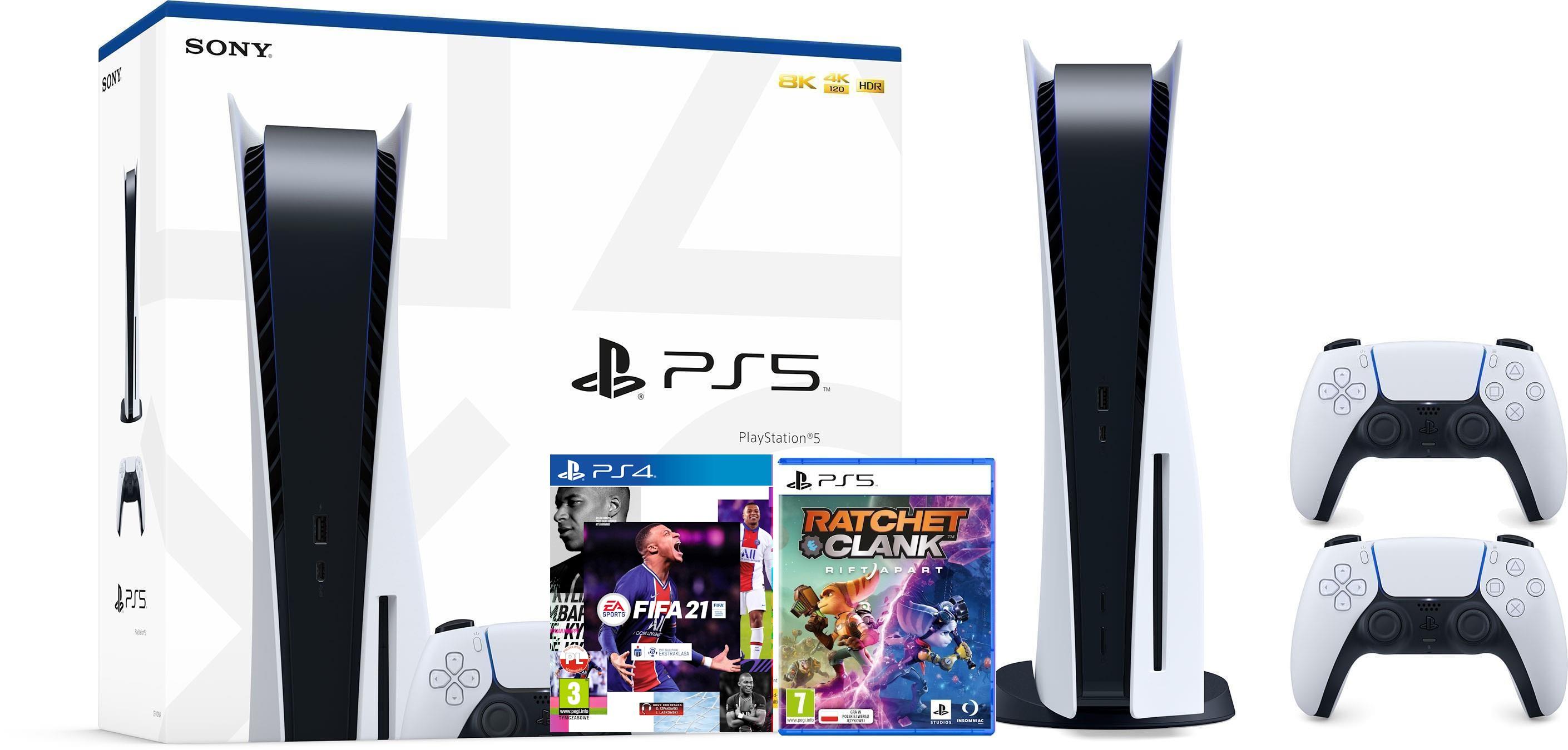 Konsola Sony PlayStation 5 (PS5) + Ratchet & Clank: Rift Apart + FIFA 21 + dodatkowy pad