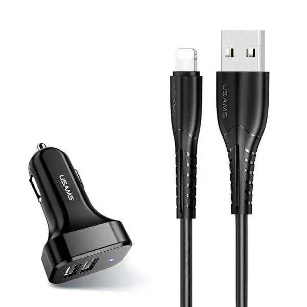 Ładowarka samochodowa USAMS C13 2x USB kabel Lightning Czarny