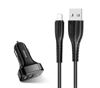 USAMS C13 2x USB kabel Lightning Czarny