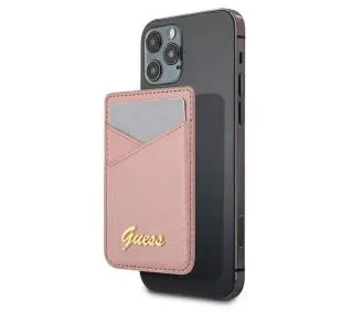 Guess Wallet Card Slot GUWMSSASLPI MagSafe Saffiano do iPhone 12 Różowy