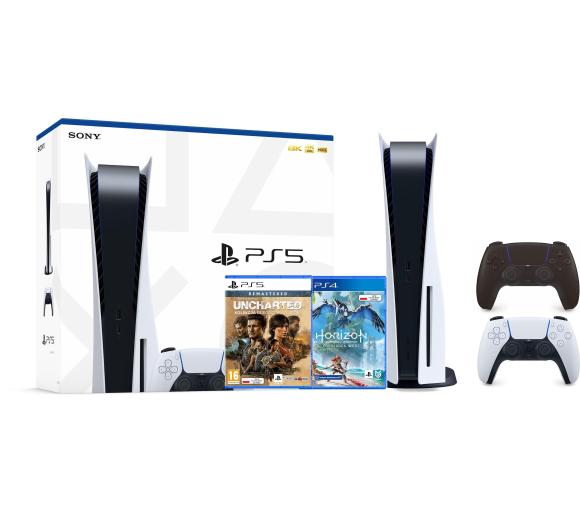 konsola PS5 Sony PlayStation 5 (PS5) + Horizon Forbidden West + Uncharted: Kolekcja Dziedzictwo Złodziei + dodatkowy pad (czarny)