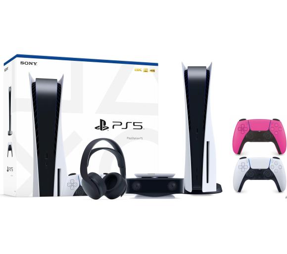 konsola PS5 Sony PlayStation 5 (PS5) + Kamera HD + słuchawki PULSE 3D (czarny) + dodatkowy pad (różowy)