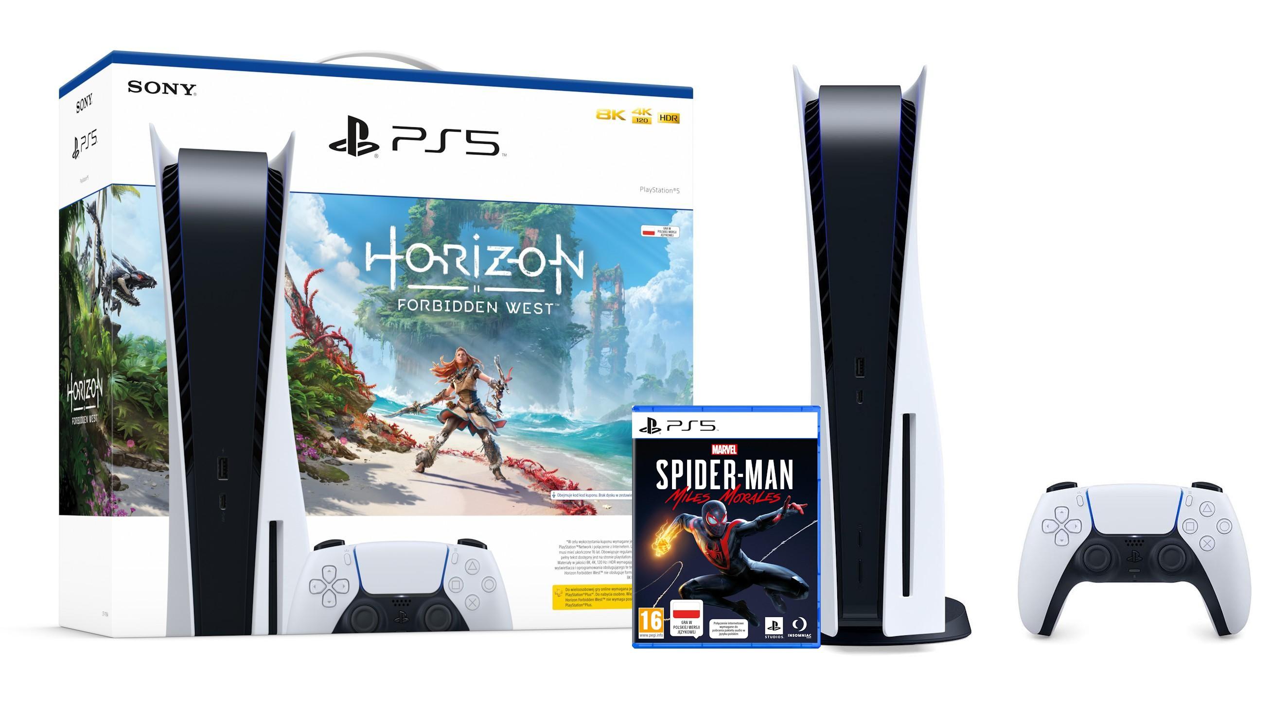 Konsola Sony PlayStation 5 (PS5) z napędem - Horizon Forbidden West - Marvel’s Spider-Man: Miles Morales