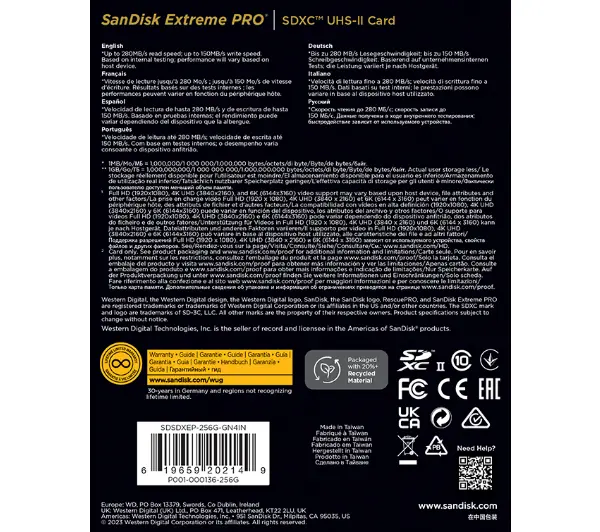 SANDISK SDXC 256GB Extreme Pro 200/140MB/s