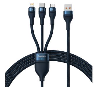 Kabel Baseus Flash Series 3w1 USB-C + micro USB + Lightning 100W 1,2m Niebieski