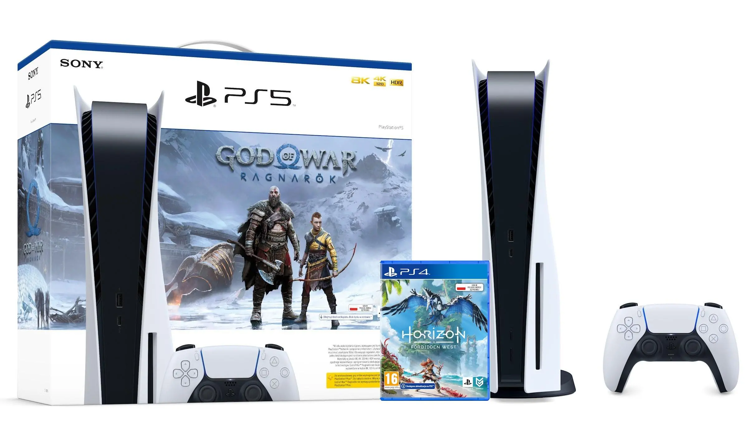 Konsola Sony PlayStation 5 (PS5) z napędem + God of War Ragnarok + Horizon Forbidden West