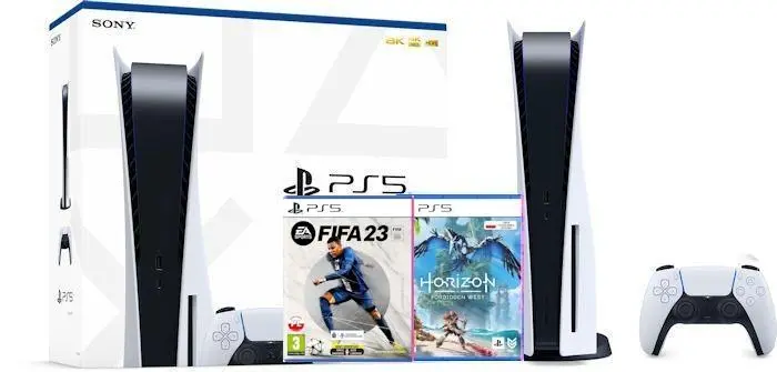 Konsola Sony PlayStation 5 (PS5) z napędem + FIFA 23 + Horizon Forbidden West