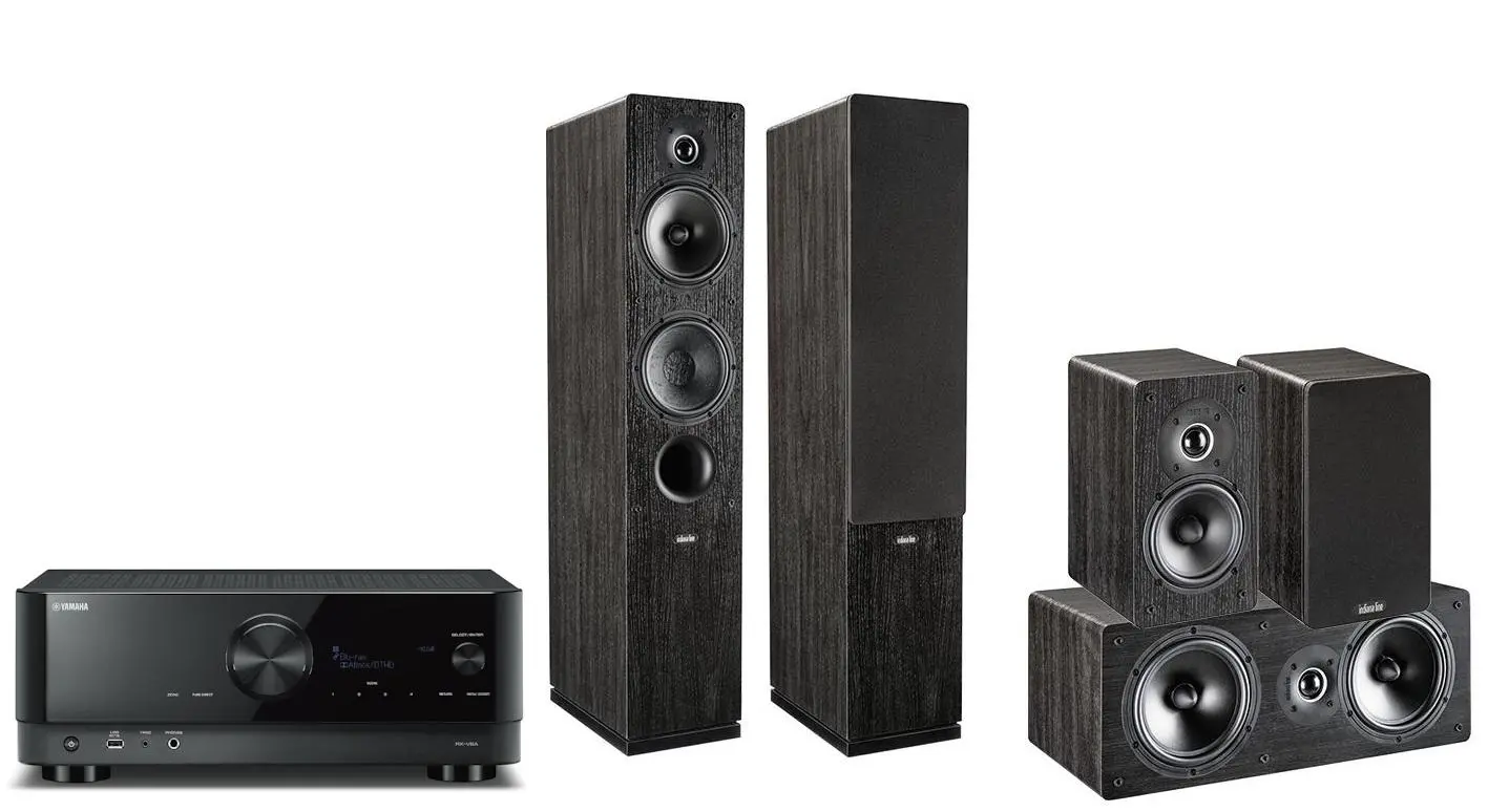 Zestaw kina Yamaha MusicCast RX-V6A, Indiana Line Tesi 5.0 - 561/761/241 Ciemny dąb