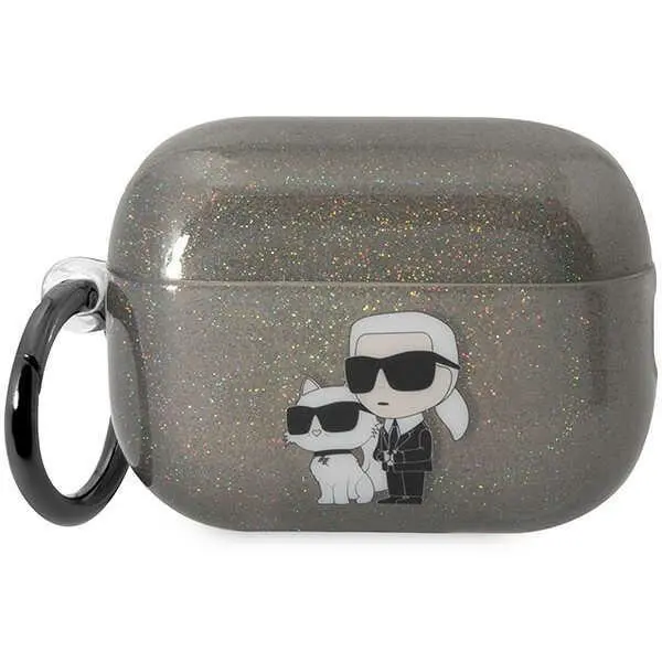 Etui na słuchawki Karl Lagerfeld Glitter Karl&Choupette KLAP2HNKCTGK do AirPods Pro 2 Czarny