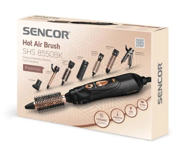 Sencor SHS 8550BK 1000W Jonizacja Zimny nawiew Średnica szczotki 18mm 20mm 28mm 31mm 38mm 39mm 2 poziomy temperatury