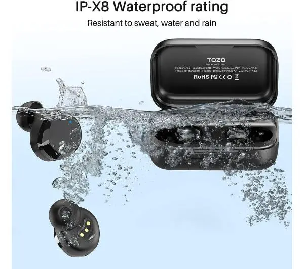 Tozo T12 Pro Dokanałowe Bluetooth 5.3 Czarny