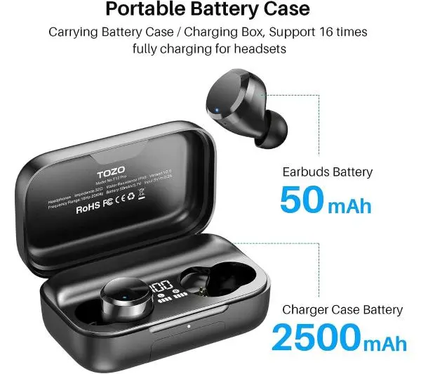 Tozo T12 Pro Dokanałowe Bluetooth 5.3 Czarny