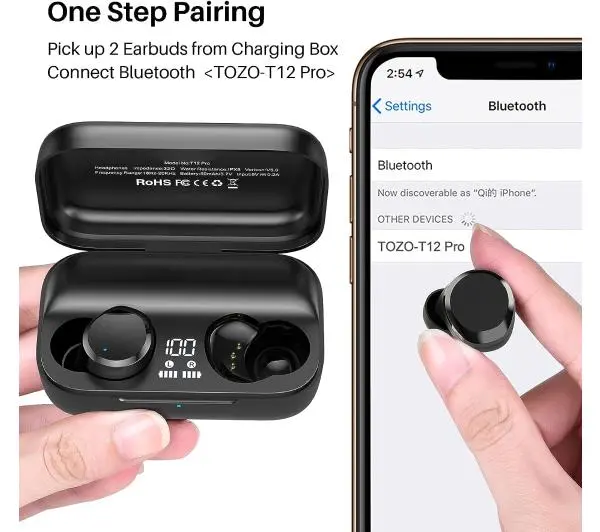 Tozo T12 Pro Dokanałowe Bluetooth 5.3 Czarny