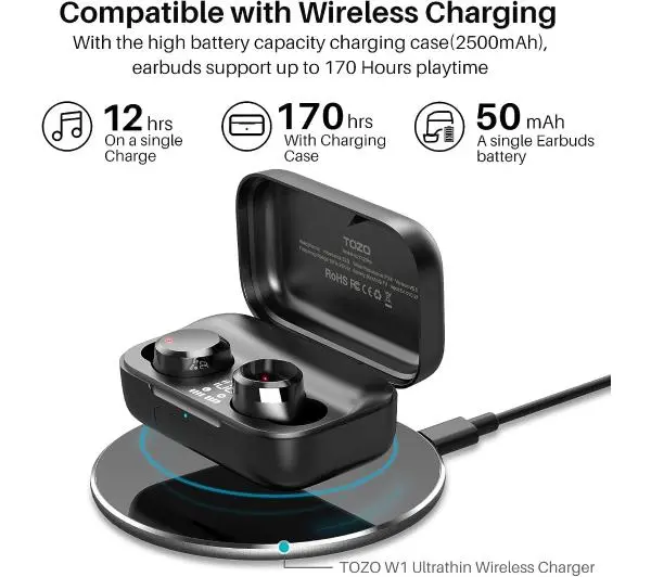 Tozo T12 Pro Dokanałowe Bluetooth 5.3 Czarny