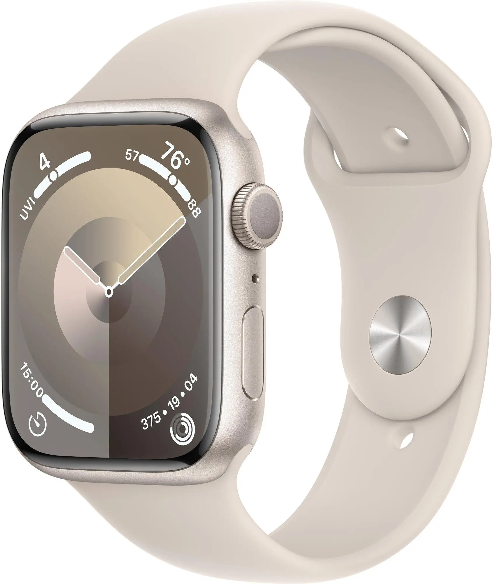 Apple Watch Series 9 GPS koperta 45mm z aluminium Księżycowa poświata pasek sportowy Księżycowa poświata S/M