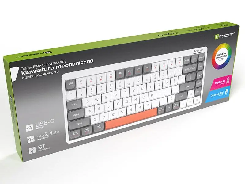 Klawiatura mechaniczna Tracer Fina 84 Outemu Red Biało-szary
