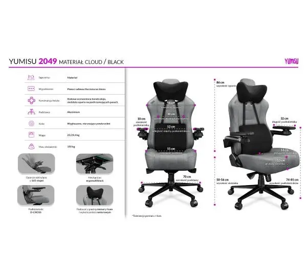 Yumisu 2049 Tkanina Biurowy do 150kg Tkanina Jasnoszary - Kup na Raty - RRSO 0%