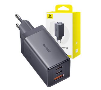 Ładowarka sieciowa Baseus GaN5 2x USB-C + USB 65W + kabel 1m Szary