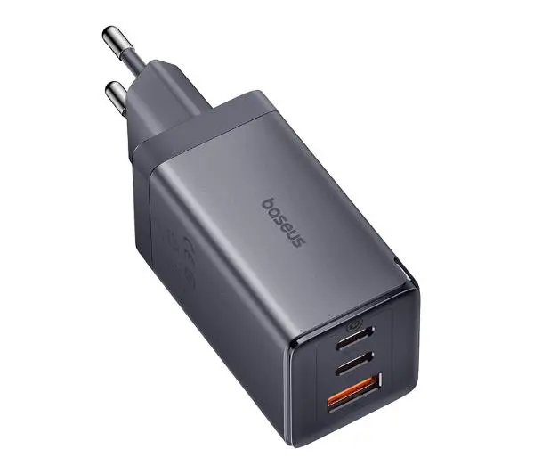Baseus GaN5 2x USB-C + USB 65W + kabel 1m Szary