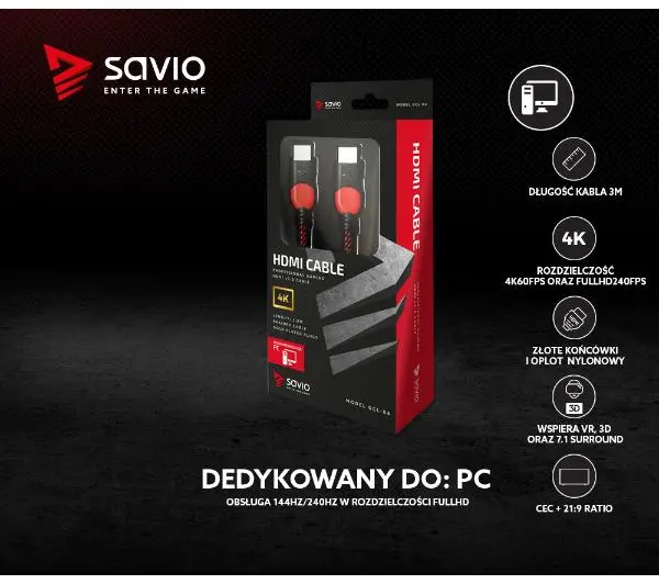 Savio GCL-04 3m Czerwony