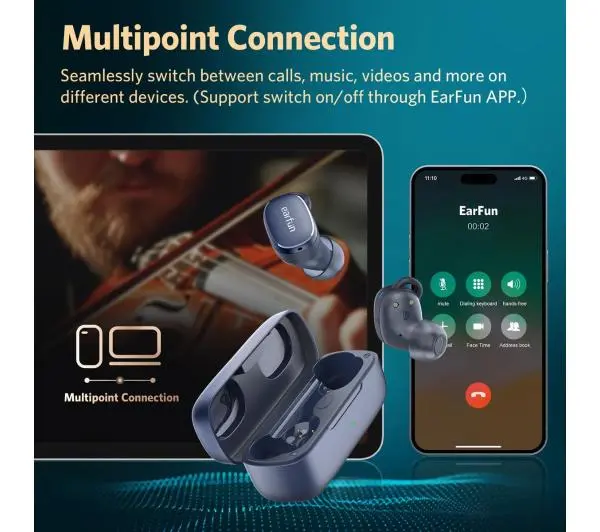 Earfun Free Pro 3 ANC Dokanałowe Bluetooth 5.3 Niebieski