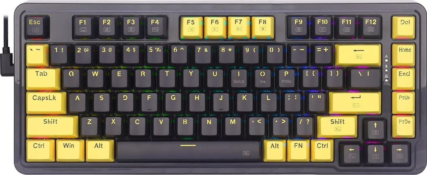 Klawiatura mechaniczna Redragon K649 Elf RGB Red Switch Czarno-żółty