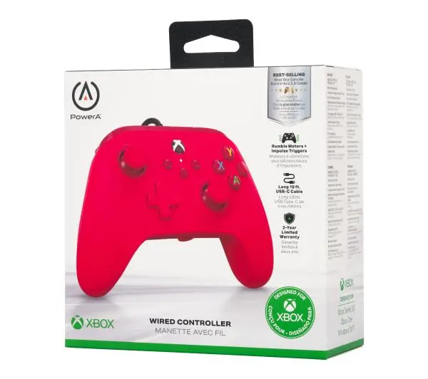 PowerA przewodowy do Xbox Series X/S, Xbox One, PC Czerwony