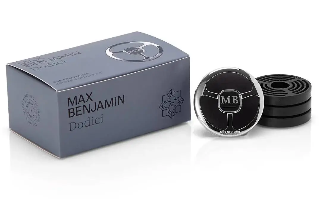 Odświeżacz samochodowy Max Benjamin Uchwyt i 4 wkłady RB-CFGB04 Dodici Zapach nuty cytryny, majeranku, lawendy i rozmarynu