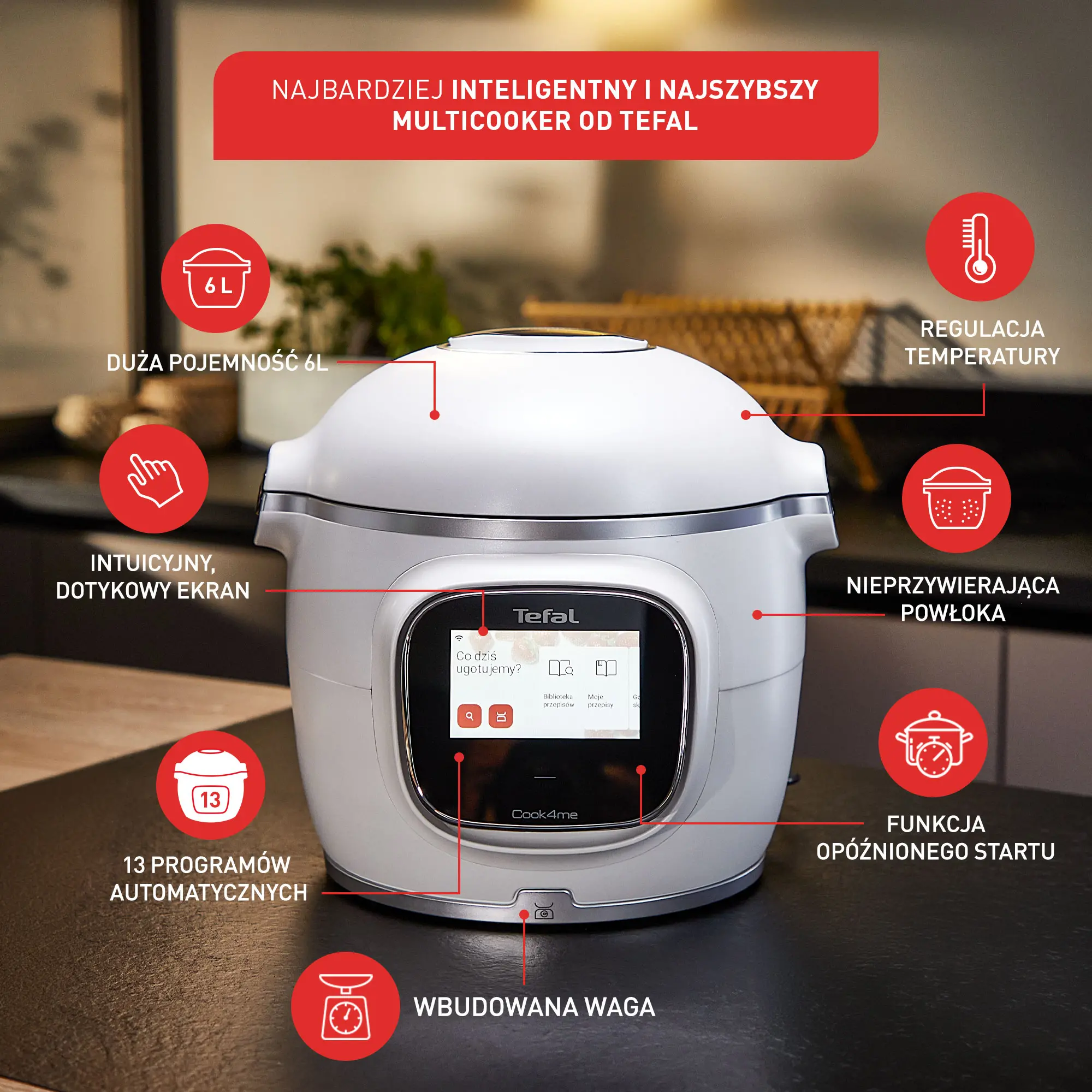 Multicooker Tefal Cook4me Touch Pro CY9431 1600W 6l Kosz do gotowania na parze