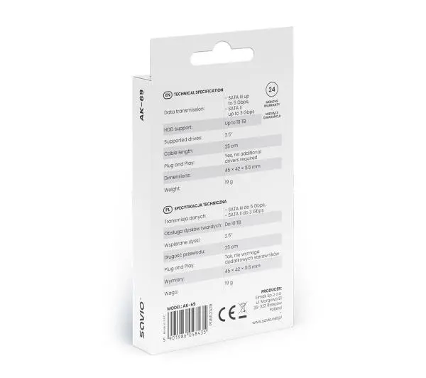 Savio AK-69 USB-C do SATA 2.5" Czarny