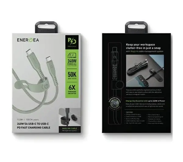 Energea Flow USB-C - USB-C 1,5m 240W 5A PD Fast Charge Zielony