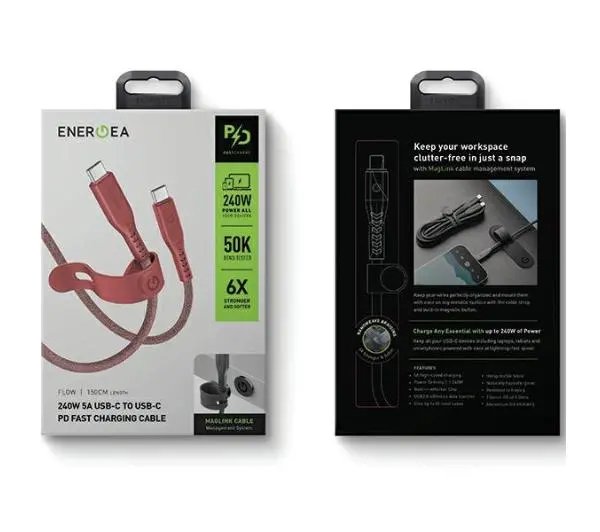 Energea Flow USB-C - USB-C 1,5m 240W 5A PD Fast Charge Czerwony